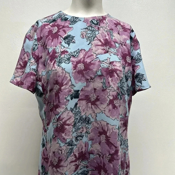 Babaton Patricio Dress Shift Mini Crepe Short Sleeve Floral Blue Purple Size 10 - Picture 2 of 10